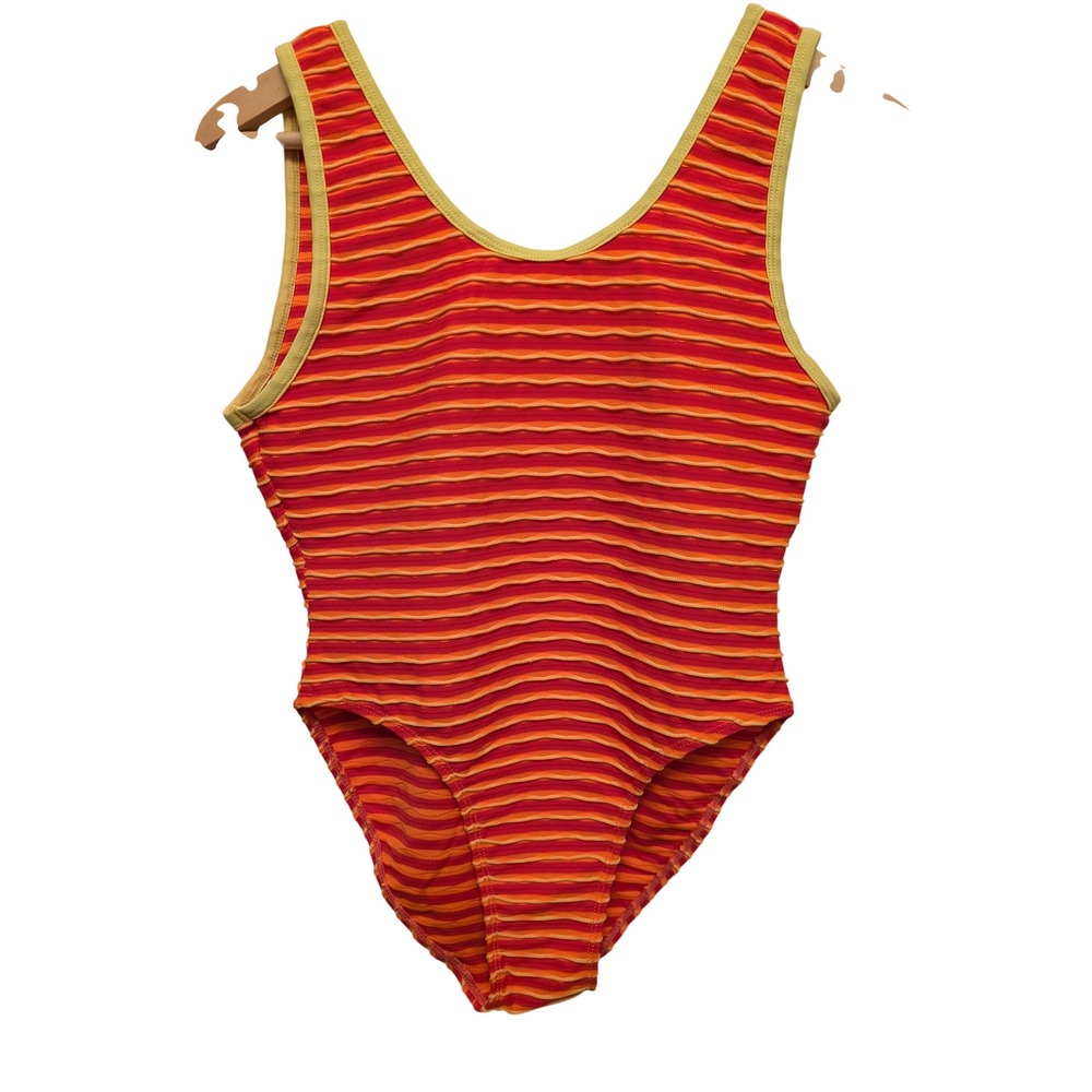 West Side Vintage One Piece Swimsuit Striped Retro 90s Vibrant Festival Vacation